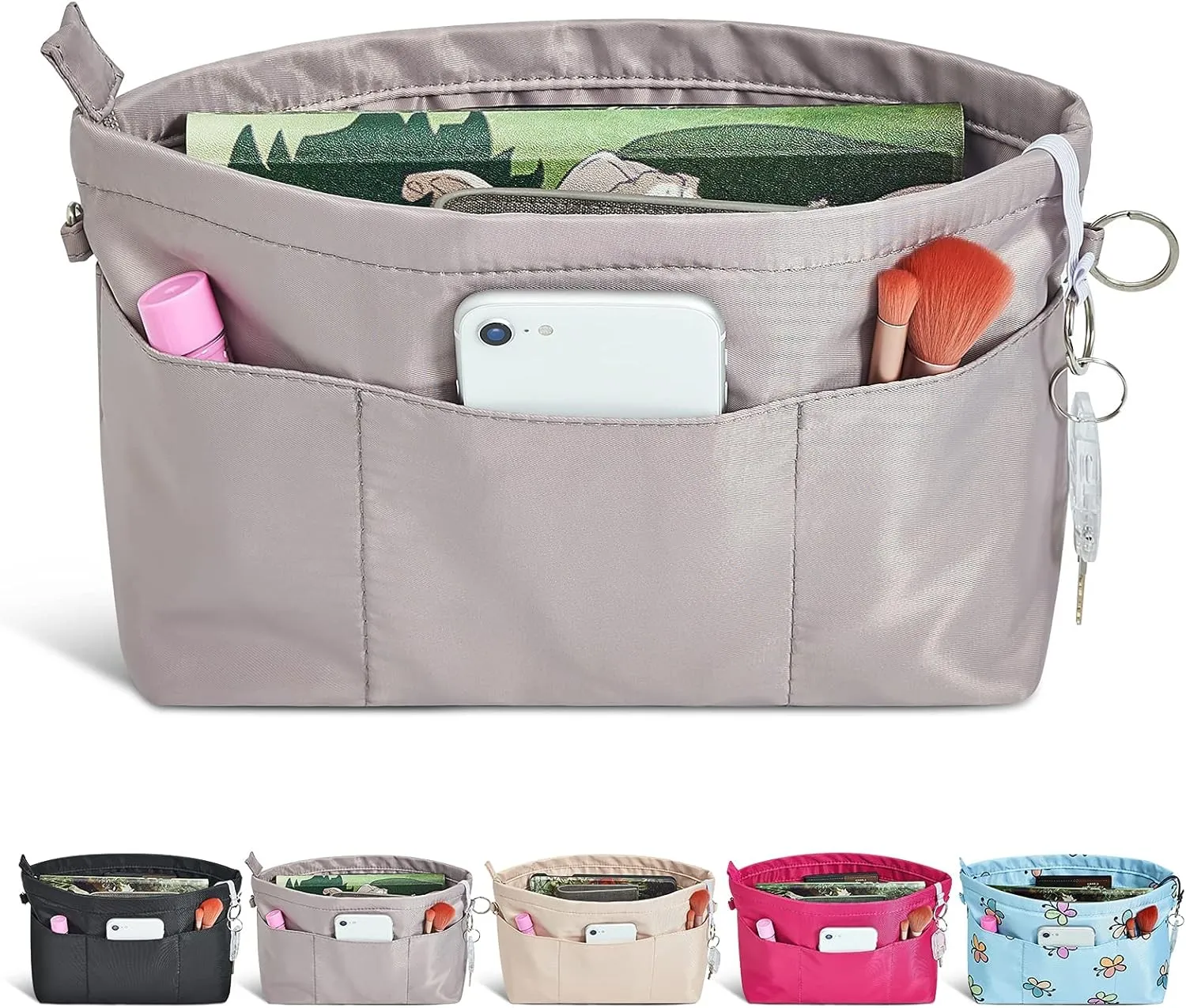 Vercord Premium Nylon Purse Organizer Tote Handbag Insert Organizers Bag in Bag Zipper 13 Pockets 5 Sizes