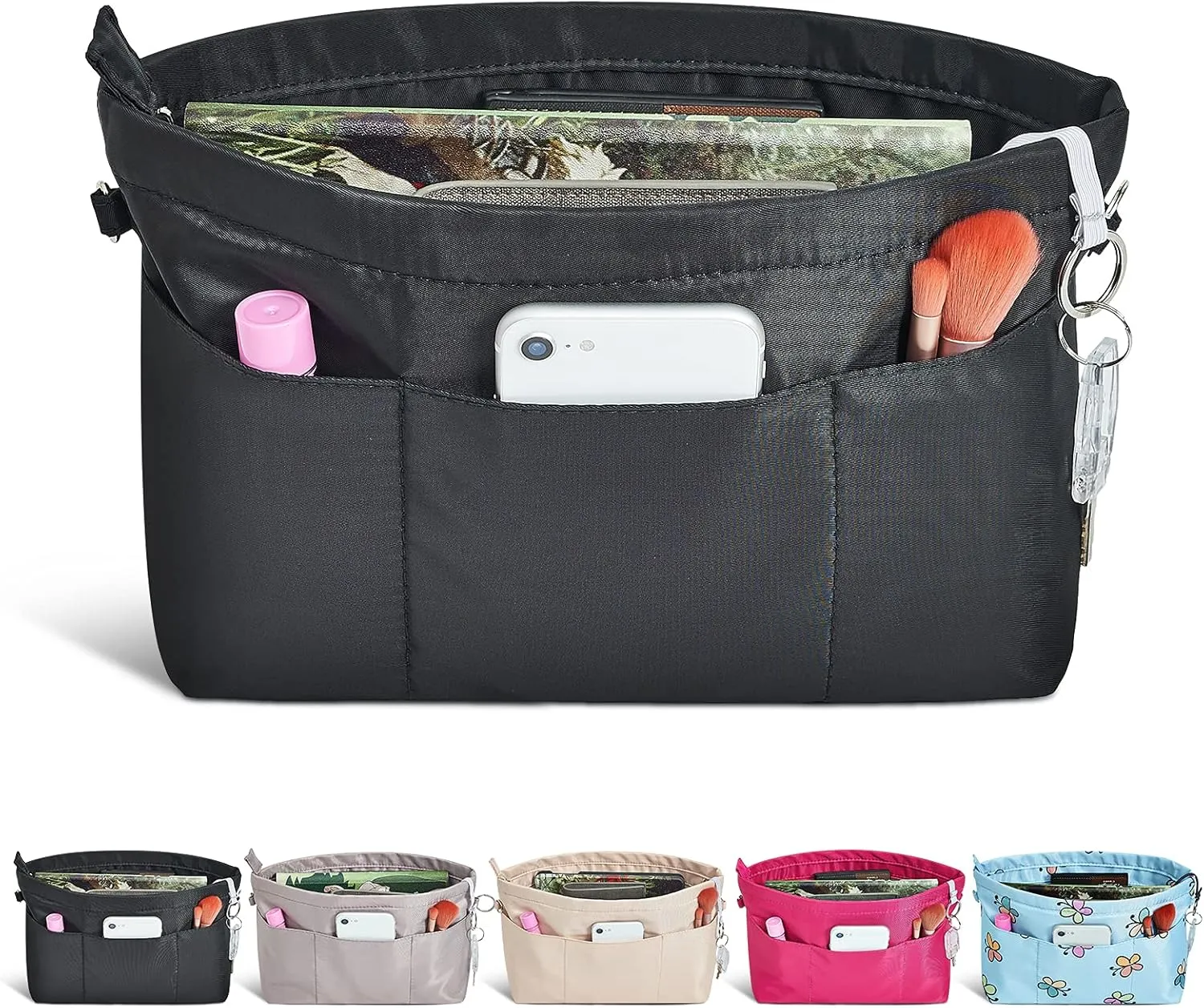 Vercord Premium Nylon Purse Organizer Tote Handbag Insert Organizers Bag in Bag Zipper 13 Pockets 5 Sizes