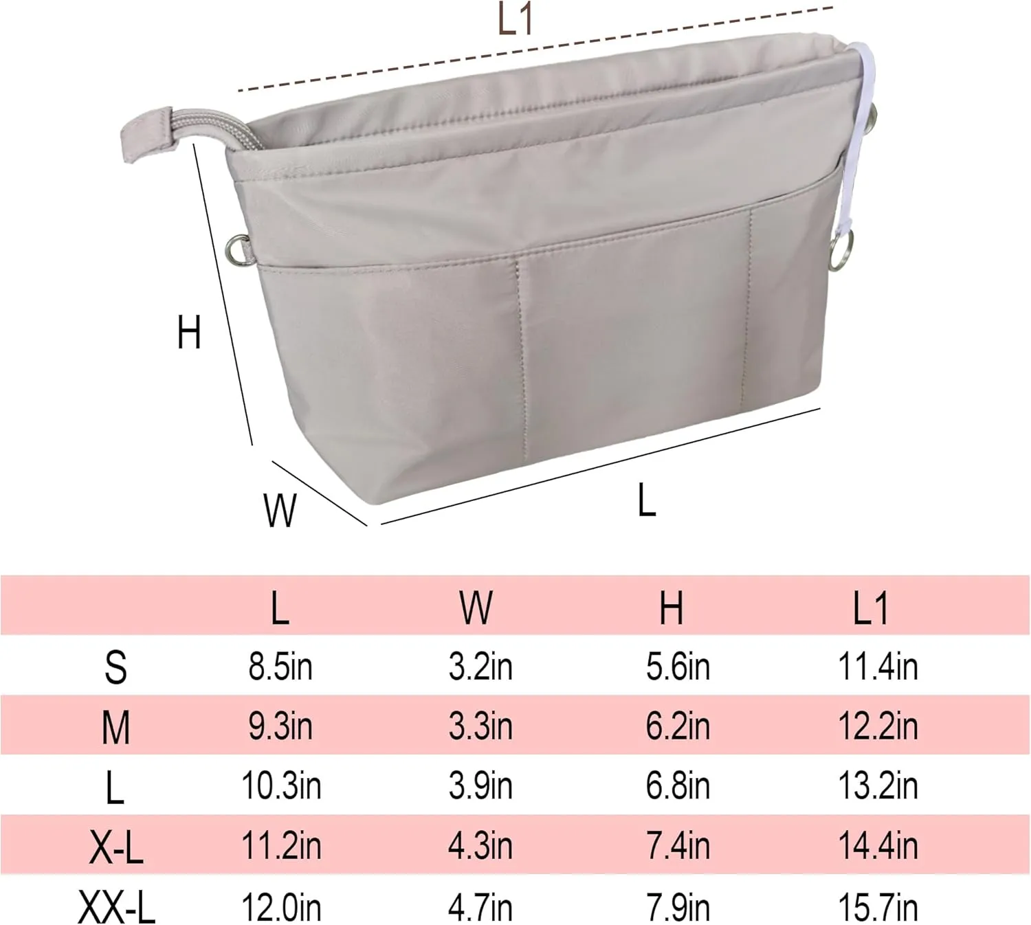 Vercord Premium Nylon Purse Organizer Tote Handbag Insert Organizers Bag in Bag Zipper 13 Pockets 5 Sizes