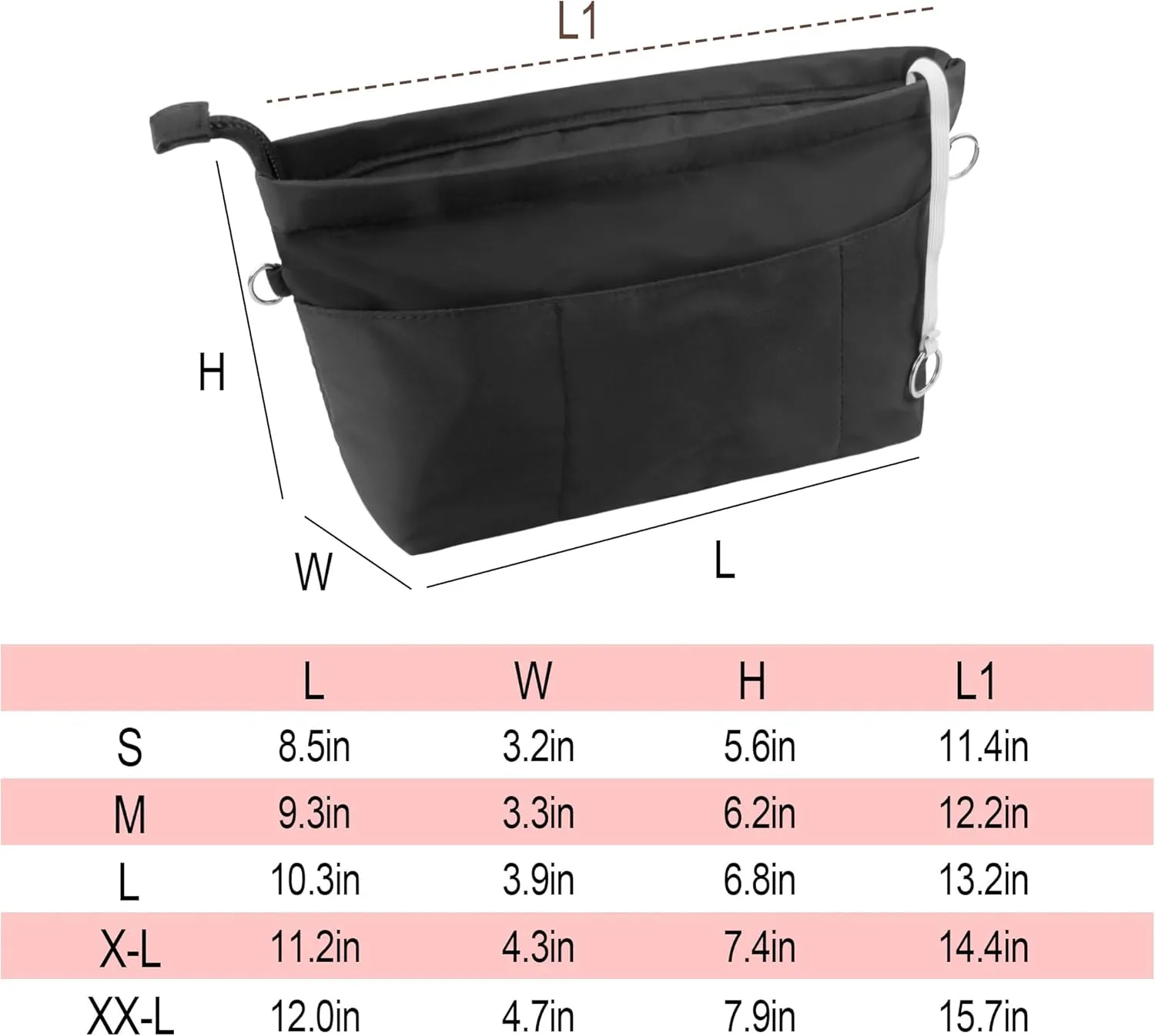 Vercord Premium Nylon Purse Organizer Tote Handbag Insert Organizers Bag in Bag Zipper 13 Pockets 5 Sizes