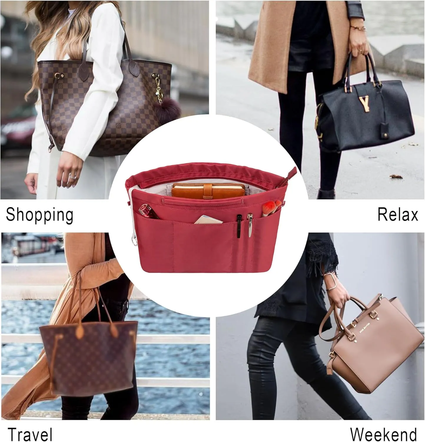 Vercord Purse Insert Organizers for Tote Handbag Bag in Bag with Zipper Liner Bag Organizer for Women 14 pockets