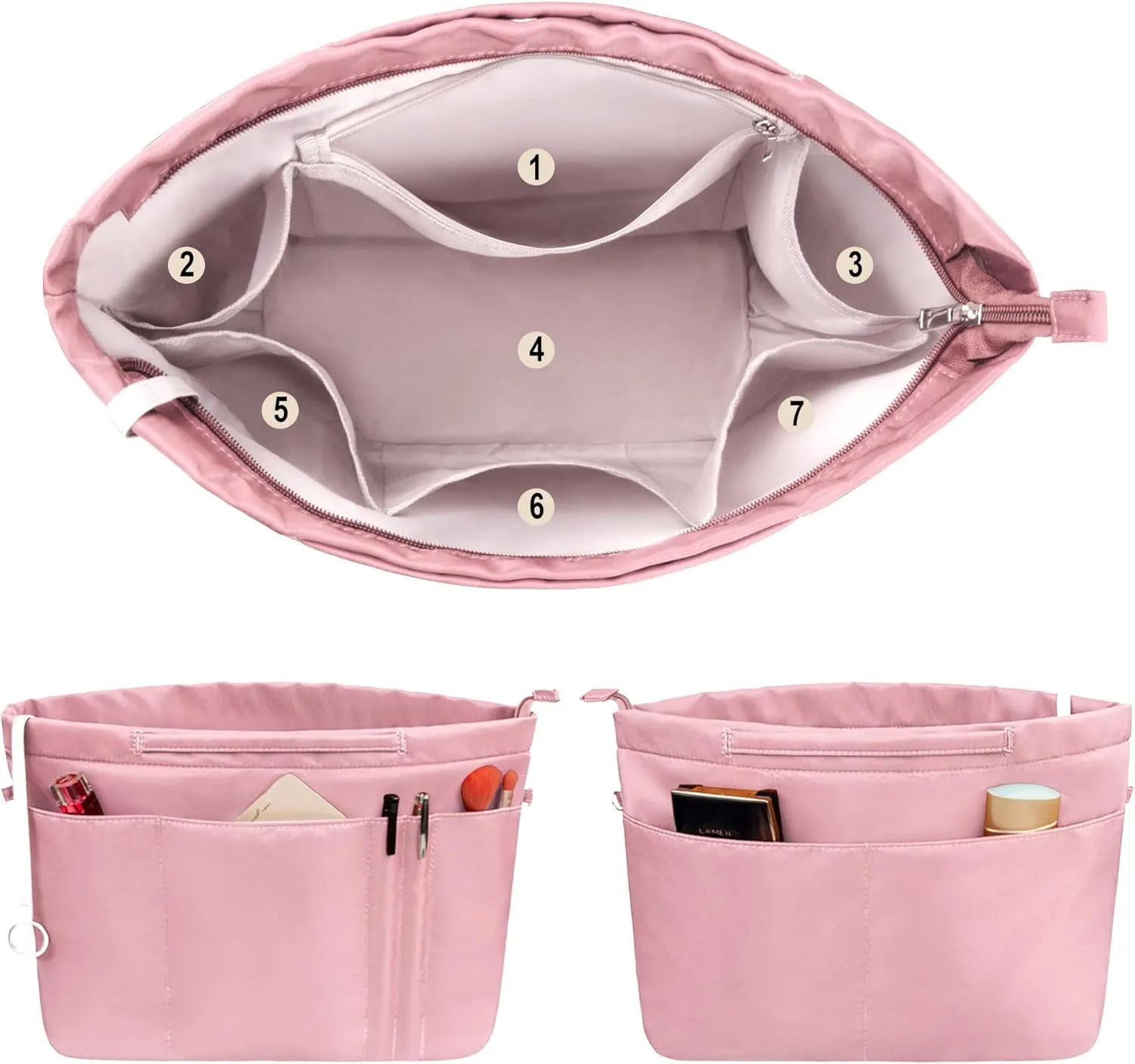 Vercord Purse Insert Organizers for Tote Handbag Bag in Bag with Zipper Liner Bag Organizer for Women 14 pockets
