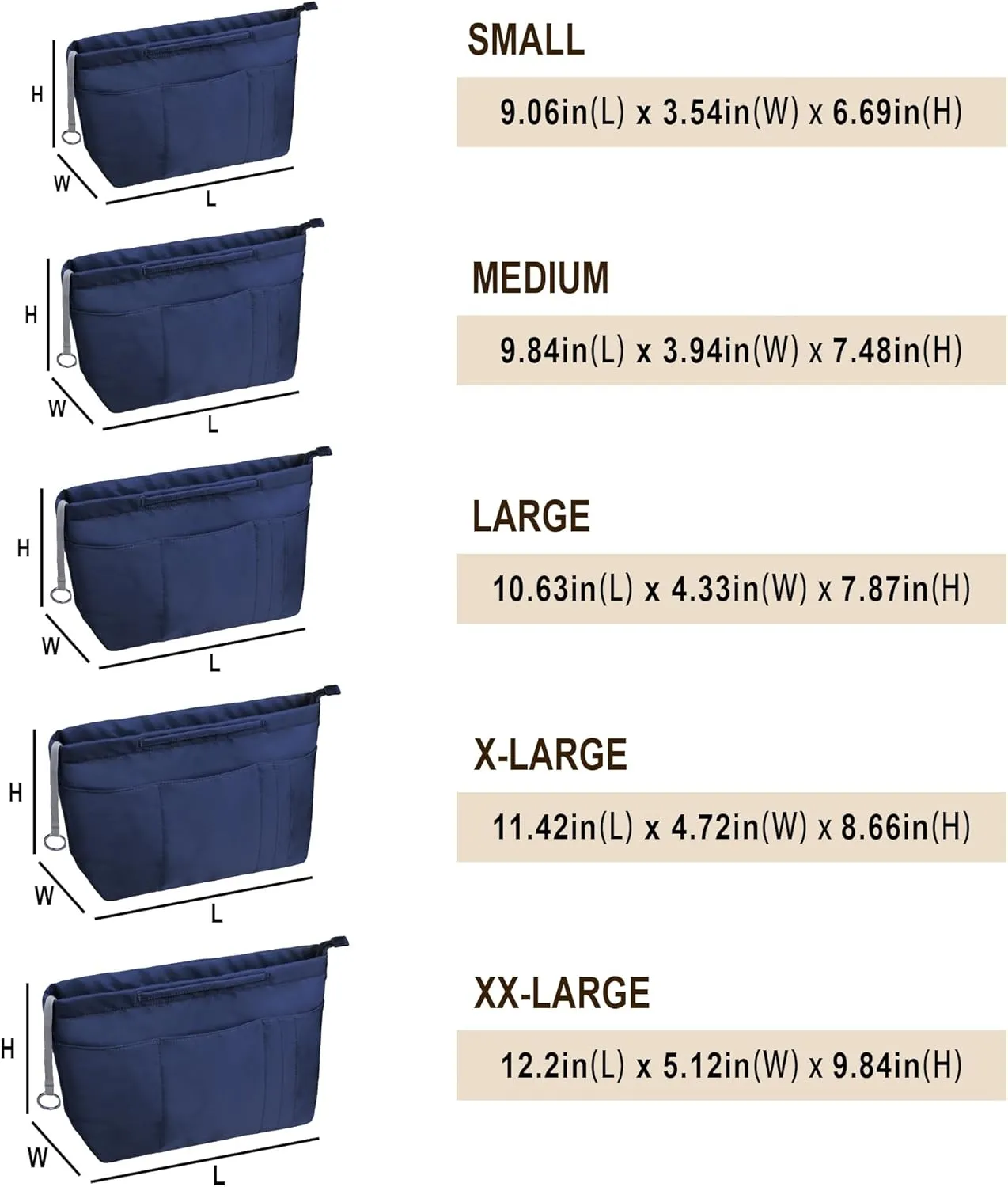 Vercord Purse Insert Organizers for Tote Handbag Bag in Bag with Zipper Liner Bag Organizer for Women 14 pockets