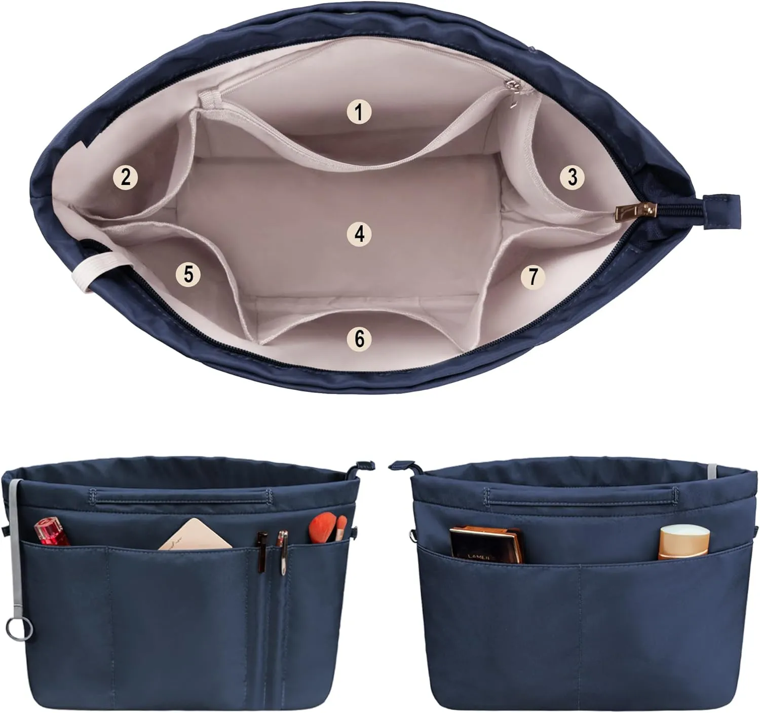 Vercord Purse Insert Organizers for Tote Handbag Bag in Bag with Zipper Liner Bag Organizer for Women 14 pockets