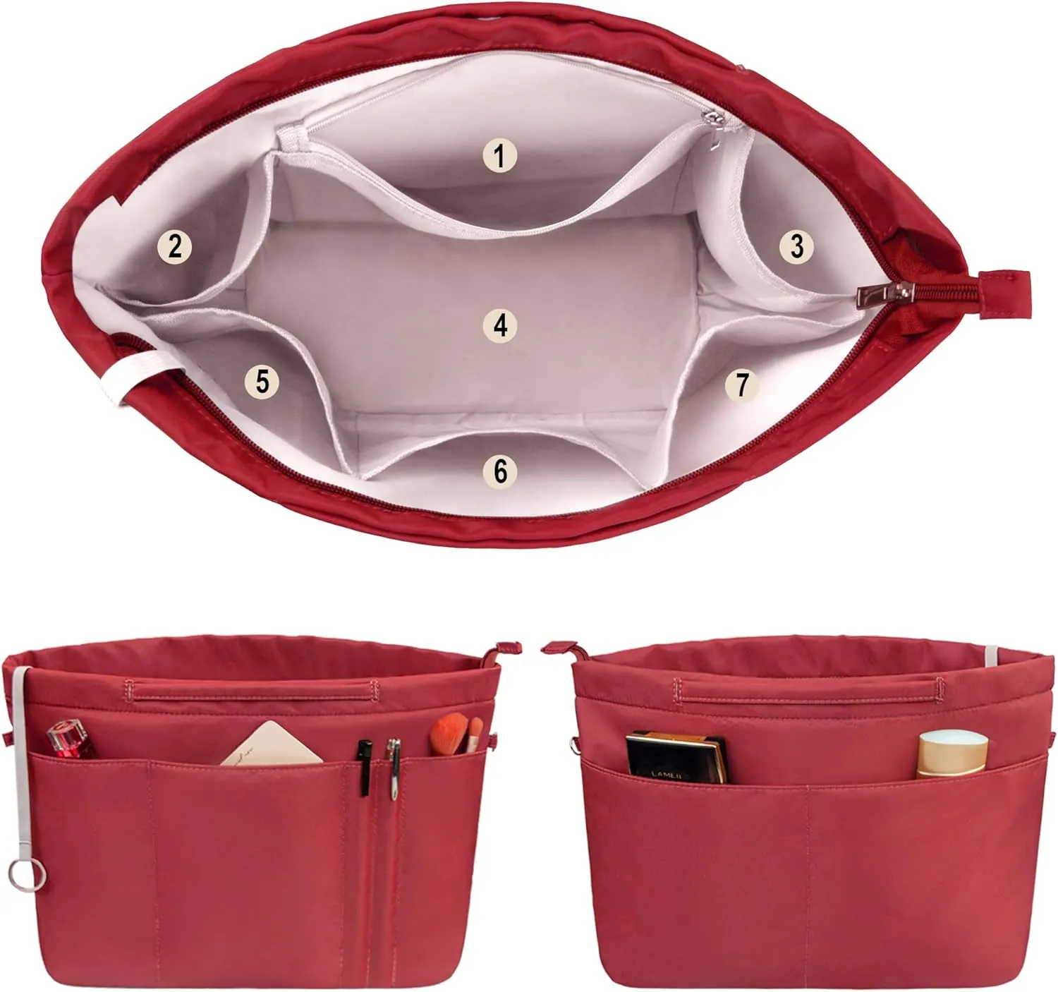 Vercord Purse Insert Organizers for Tote Handbag Bag in Bag with Zipper Liner Bag Organizer for Women 14 pockets