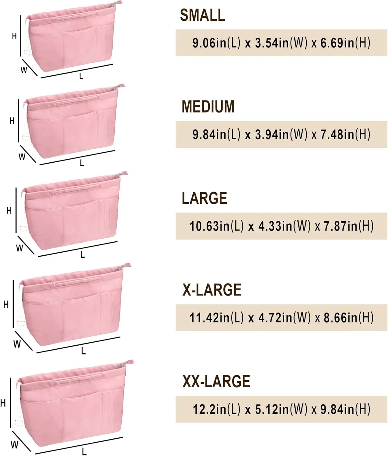 Vercord Purse Insert Organizers for Tote Handbag Bag in Bag with Zipper Liner Bag Organizer for Women 14 pockets