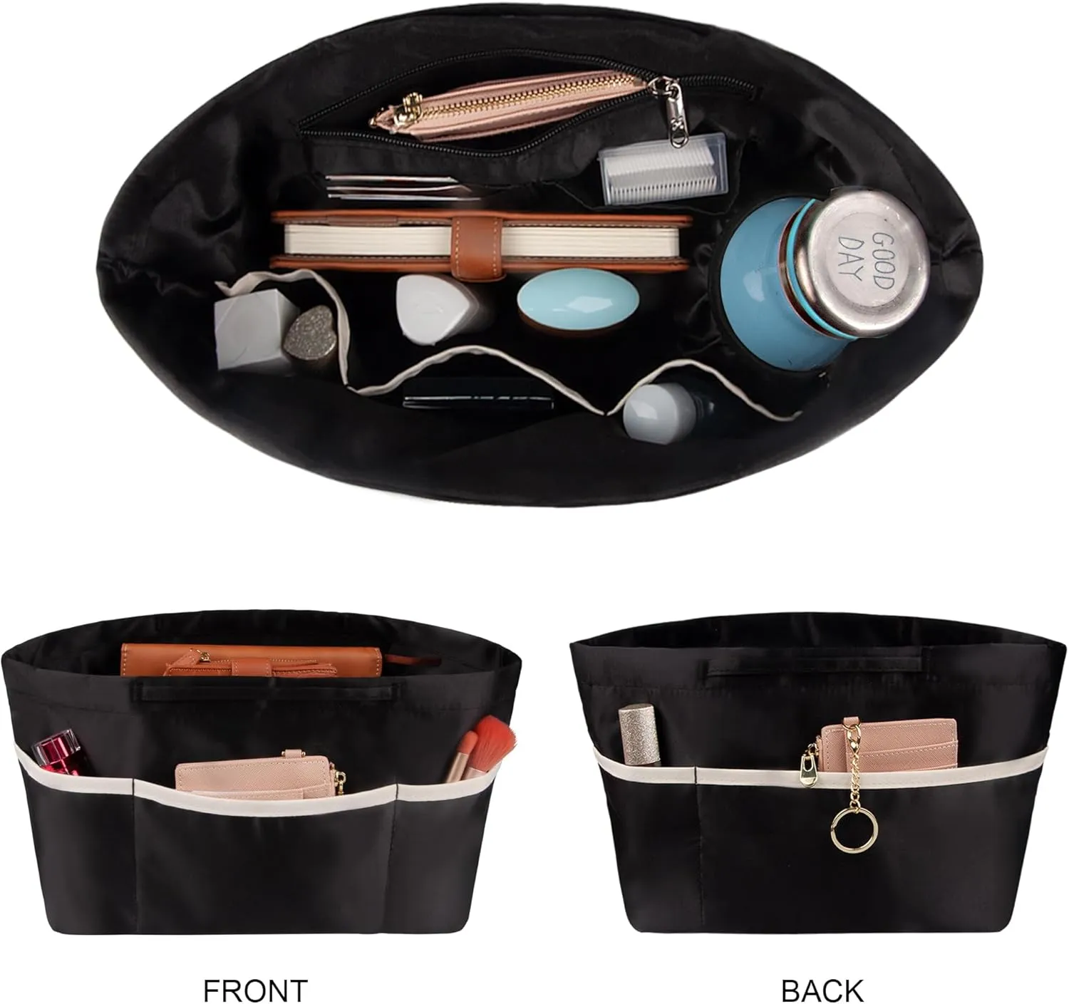 Vercord Purse Organizer Insert City Tote Bag in Bag Handbag Organizers Zipper Pockets Black Large