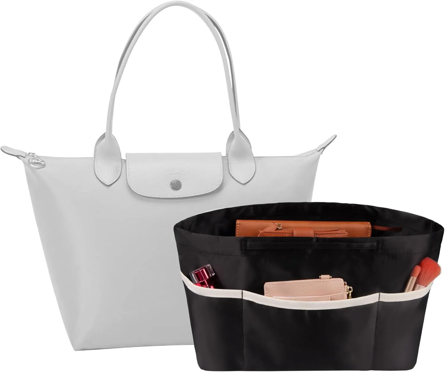 Vercord Purse Organizer Insert City Tote Bag in Bag Handbag Organizers Zipper Pockets Black Large