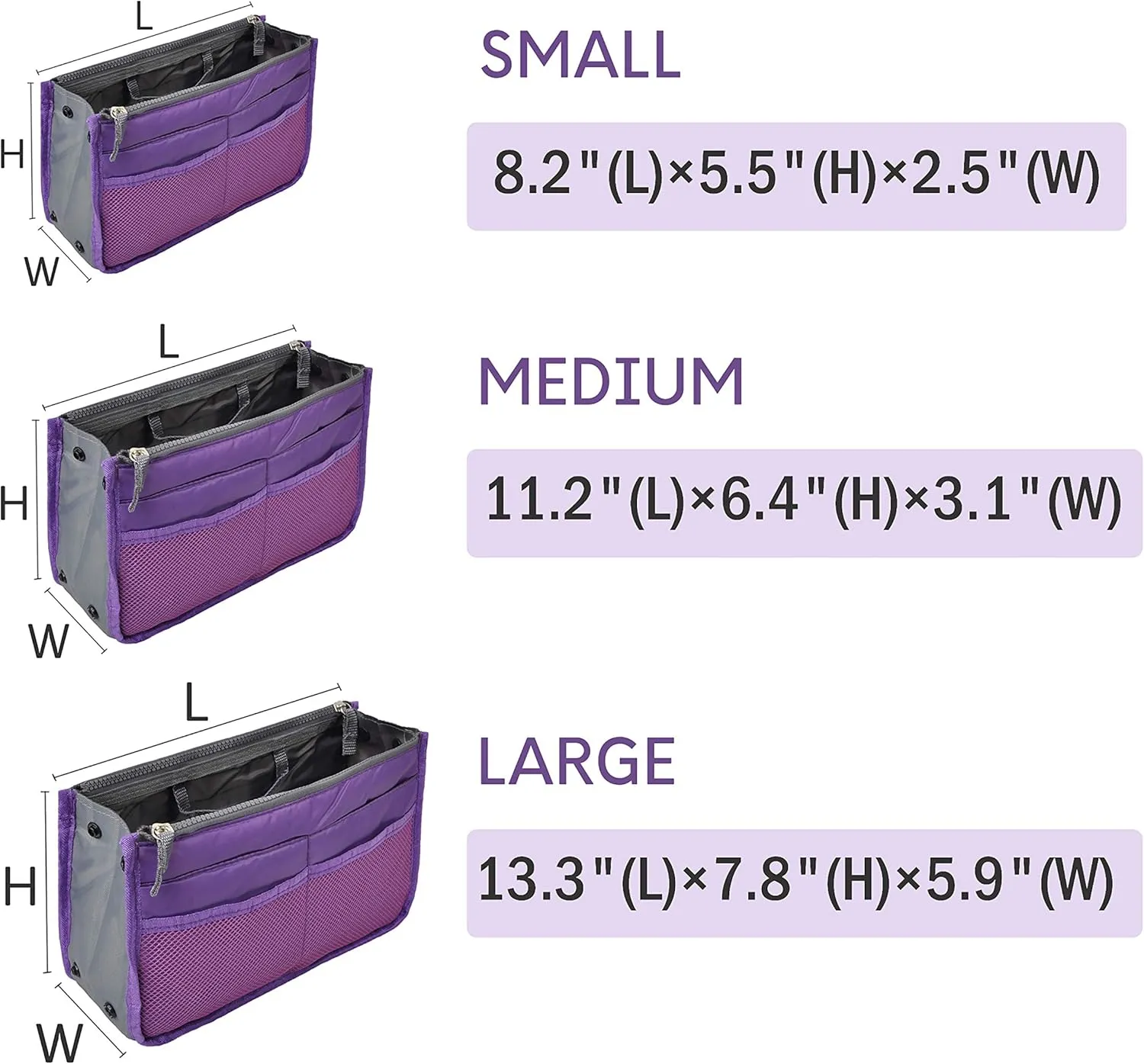 Vercord Purse Organizer Insert for Handbags Bag Organizers Inside Tote Pocketbook Women Nurse Nylon 13 Pockets Purple Medium