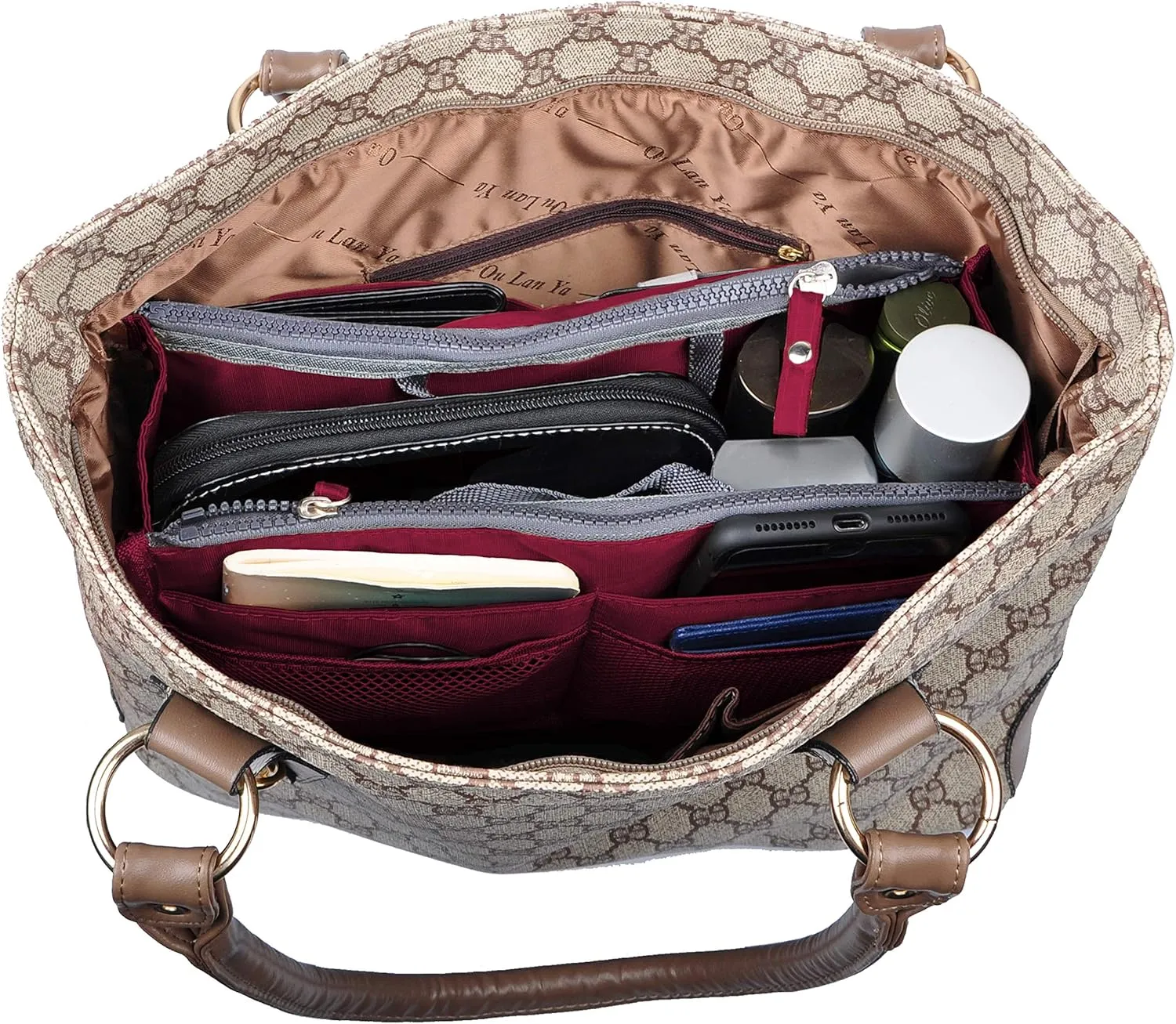 Vercord Updated Purse Handbag Organizer Insert Liner Bag in Bag 13 Pockets Burgundy Small