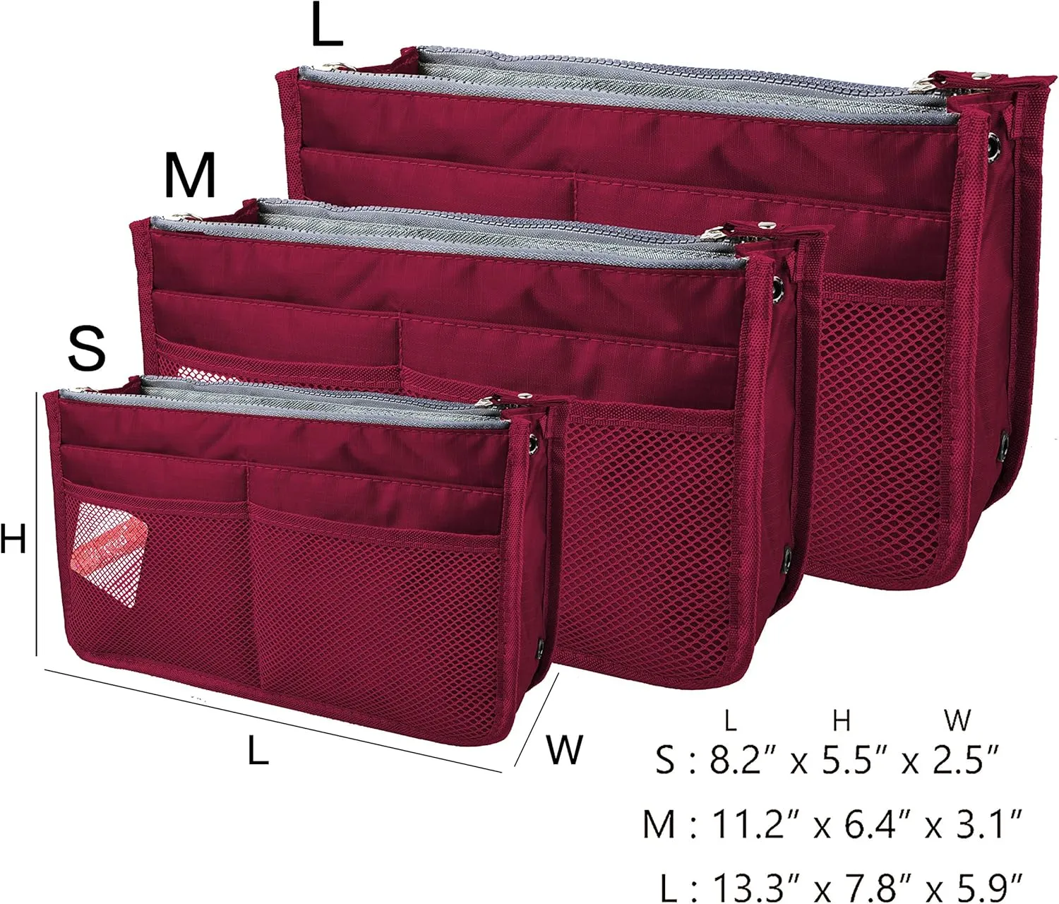 Vercord Updated Purse Handbag Organizer Insert Liner Bag in Bag 13 Pockets Burgundy Small