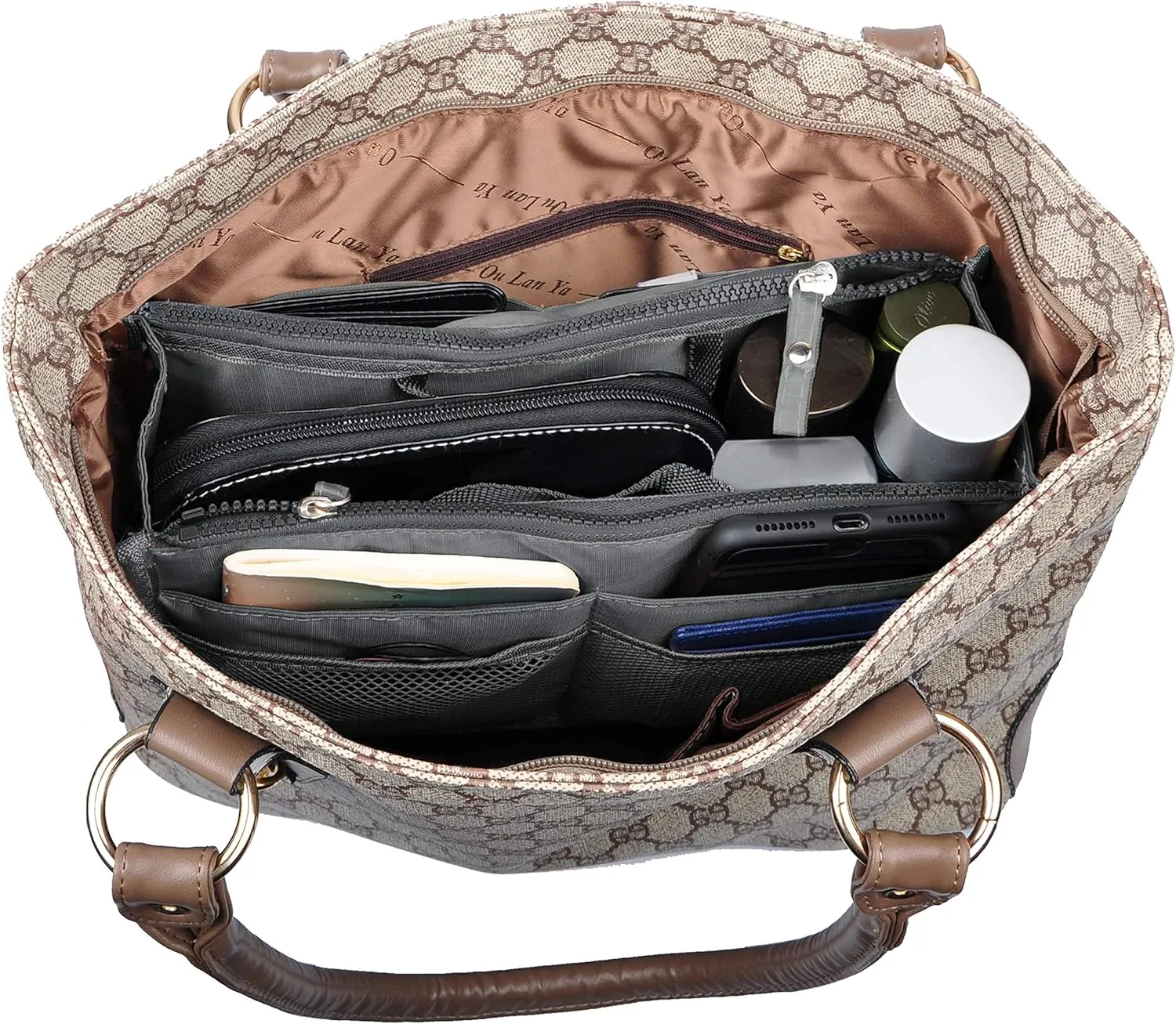 Vercord Updated Purse Handbag Organizer Insert Liner Bag in Bag 13 Pockets Grey Large