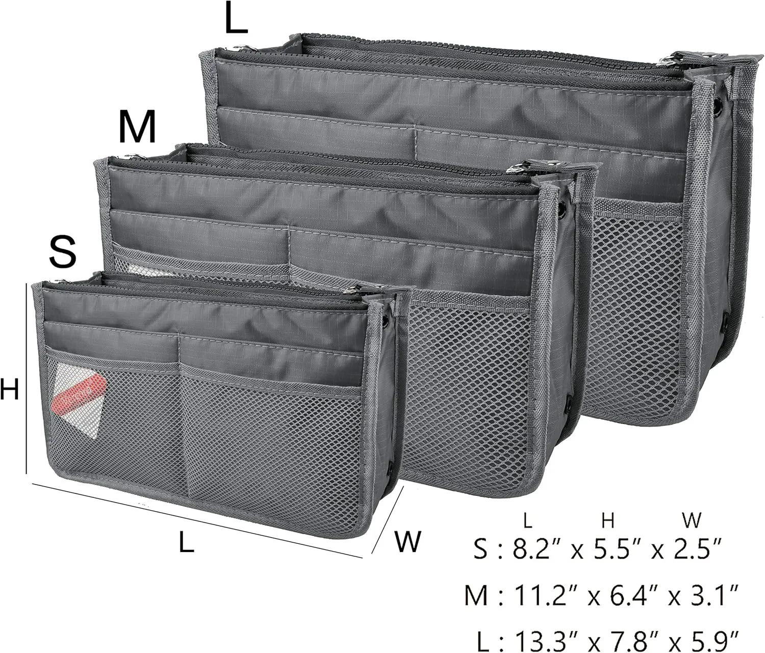 Vercord Updated Purse Handbag Organizer Insert Liner Bag in Bag 13 Pockets Grey Large