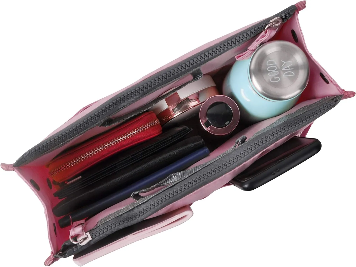 Vercord Updated Purse Handbag Organizer Insert Liner Bag in Bag 13 Pockets Pink Small