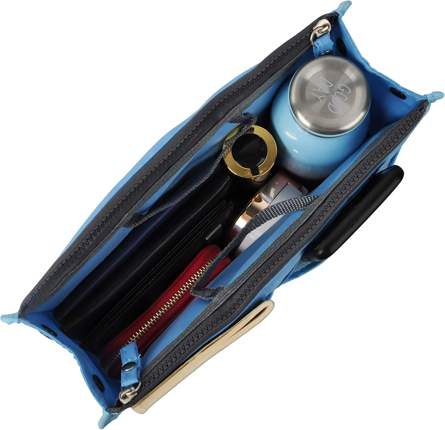 Vercord Updated Purse Handbag Organizer Insert Liner Bag in Bag 13 Pockets Sky Blue Medium