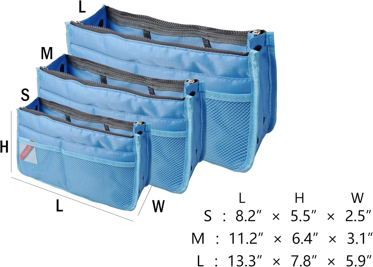 Vercord Updated Purse Handbag Organizer Insert Liner Bag in Bag 13 Pockets Sky Blue Medium