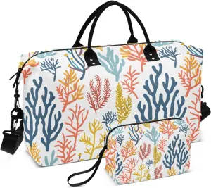 Vibrant Sea Corals and Seaweeds Travel Duffle Bag,Large Weekender Travel Bag for Women Men Waterproof Luggage Bag with Trolley Sleeve,Airplane Travel Essentials for Flying