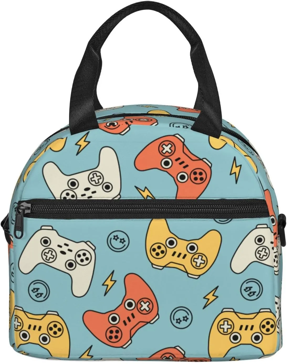 Video Game Controller Backgroud Lunch Bag Gamer Pattern Reusable Insulated Lunch Tote Bag Lunchbox Container With Adjustable Shoulder Strap For Office Work Picnic Travel