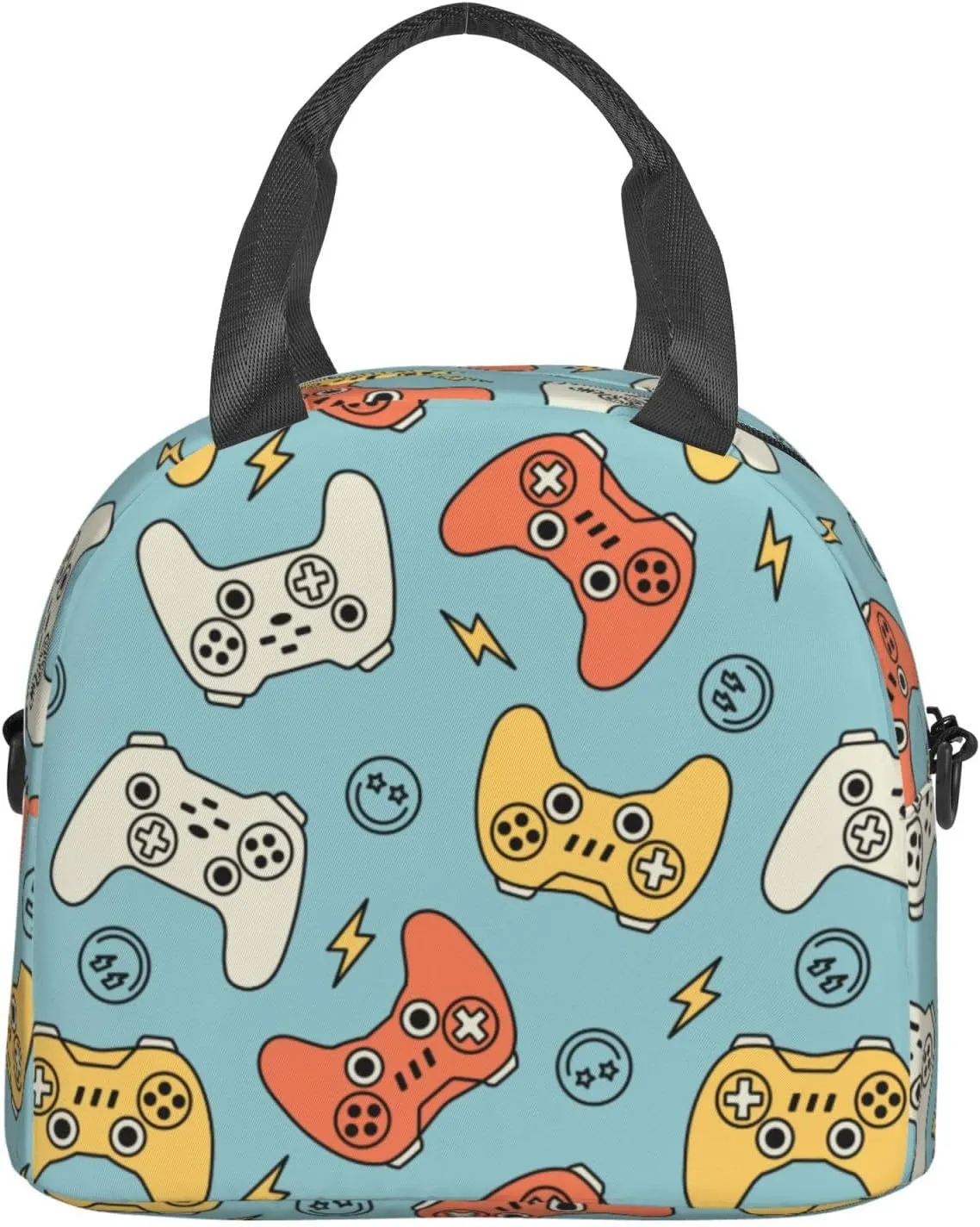 Video Game Controller Backgroud Lunch Bag Gamer Pattern Reusable Insulated Lunch Tote Bag Lunchbox Container With Adjustable Shoulder Strap For Office Work Picnic Travel