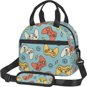 Video Game Controller Backgroud Lunch Bag Gamer Pattern Reusable Insulated Lunch Tote Bag Lunchbox Container With Adjustable Shoulder Strap For Office Work Picnic Travel