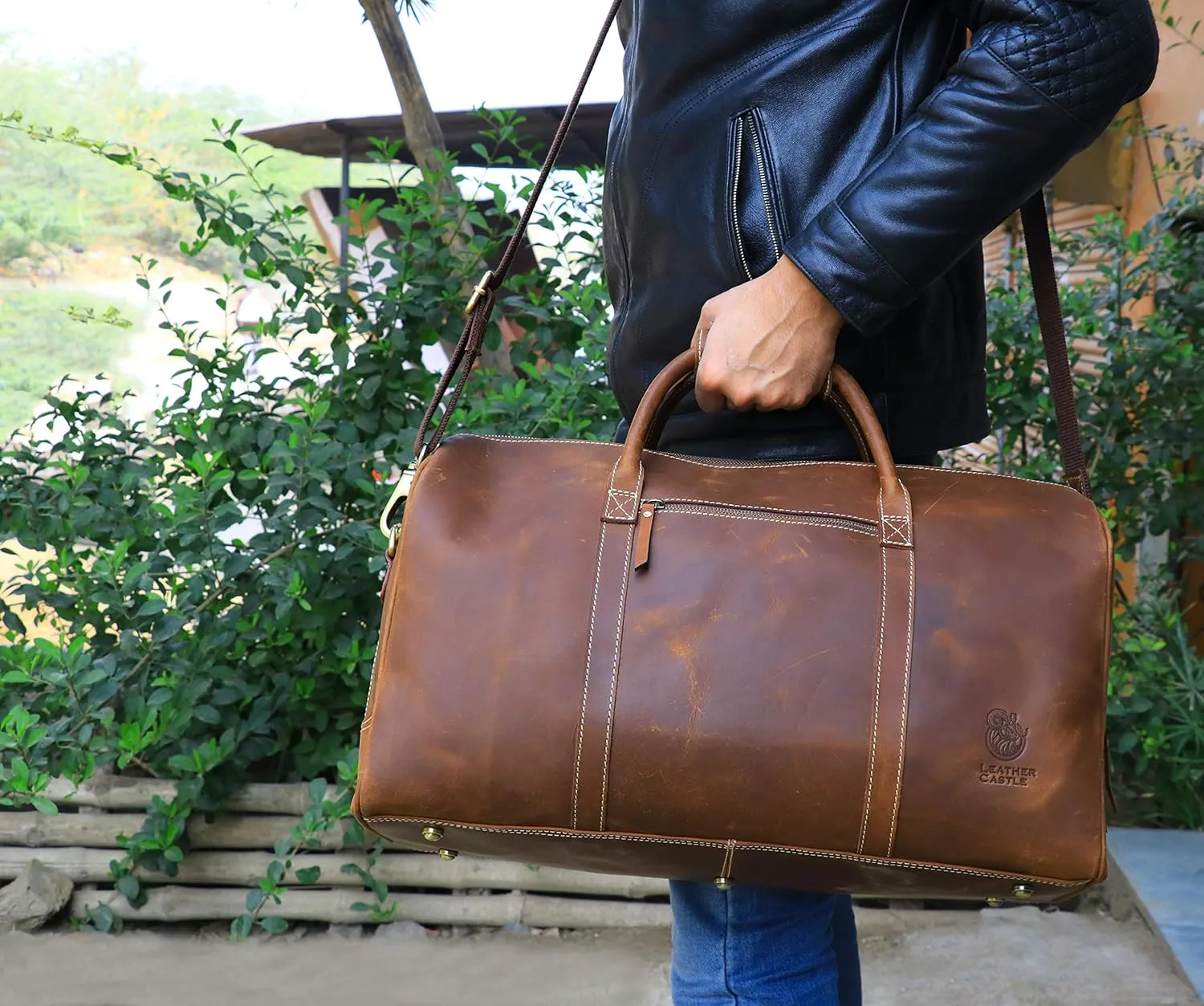 Vintage Leather Duffel Bag for Men Leather Travel Bag, Spacious Weekender Overnight Bag, Durable Carry-On with Adjustable Strap, Stylish Duffle for Gym, Business & Adventure - 20 Inches (Medium Brown)