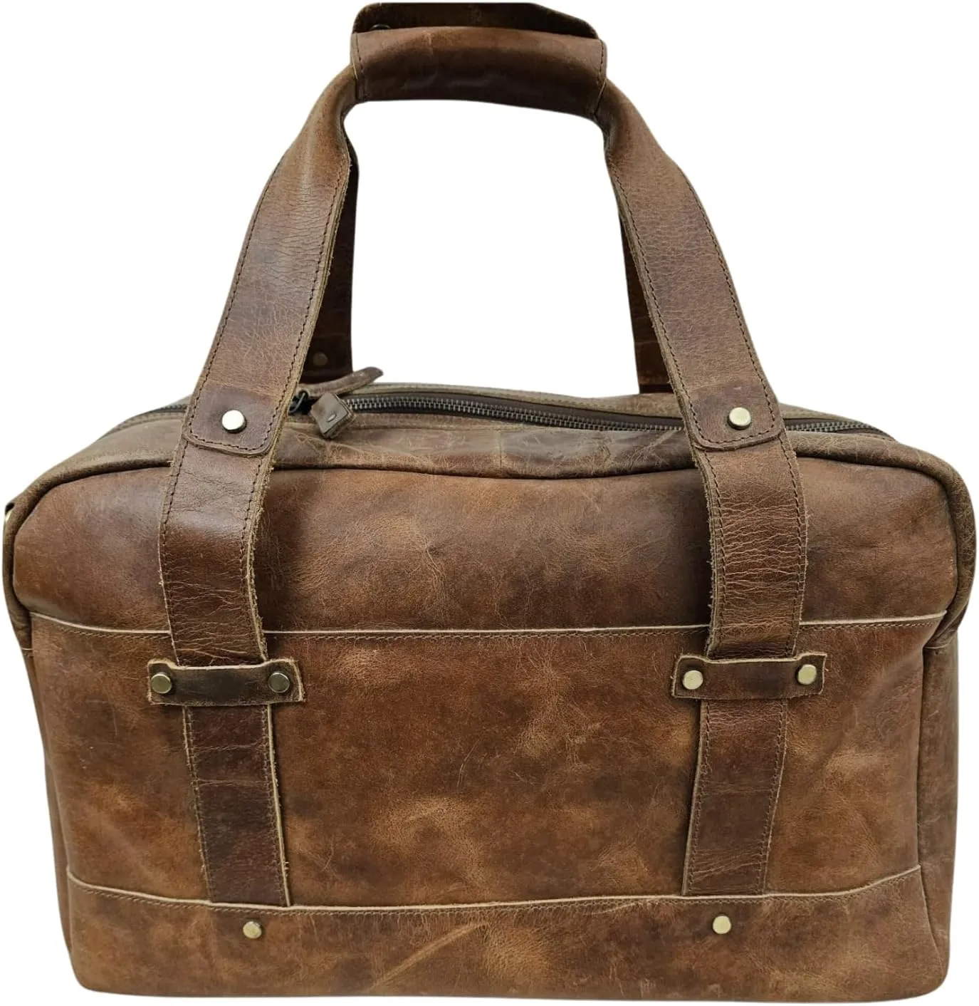 Vintage Leather Duffle Bag for Men & Women, Distressed Brown Weekender Bag, 20-Inch Carry-On Travel Bag with Handles & Shoulder Strap
