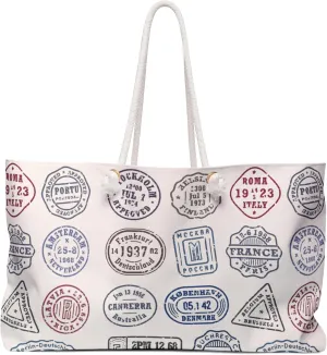Vintage Travel Weekender Bag with Postage Stamp Design, Travel Tote, Stylish Weekend Bag, Gift for Travelers, Vacation