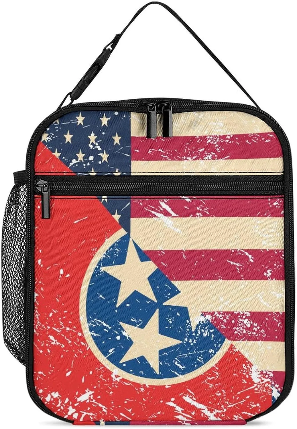Vintage U.S.A And Tennessee State Flag Lunch Bag for Men Women Small Reusable Leakproof Insulated Lunch Box Adjustable Handbag