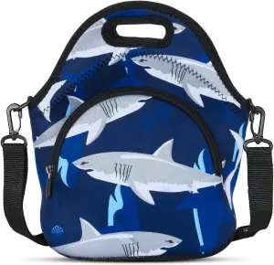 Violet Mist Blue Neoprene Lunch Bags Tote Large Insulated Lunch Containers Waterproof Thermal Lunch Box with Pocket Adjustable Shoulder Strap Reusable Bento Bag for Men Adult Picnic Work Travel, Shark