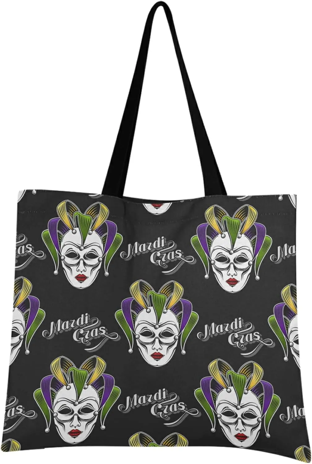 visesunny Women Extra Large Tote Bag Mardi Gras Carnival Mask Patterned Shoulder Bags Ladies Beach Travel Reusable Grocery Shopping Portable Storage Handbag