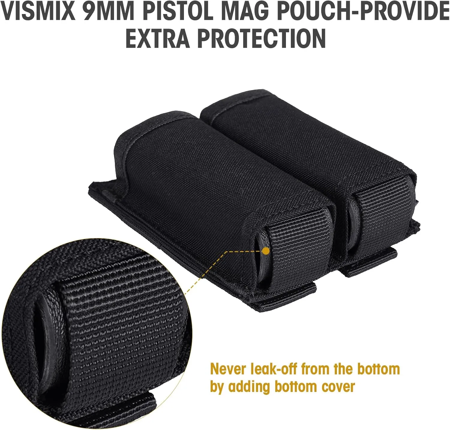 VISMIX Pistol Magazine Pouch, Double 9mm Mag Pouch with Quick Release Kydex Insert and MOLLE Compatible