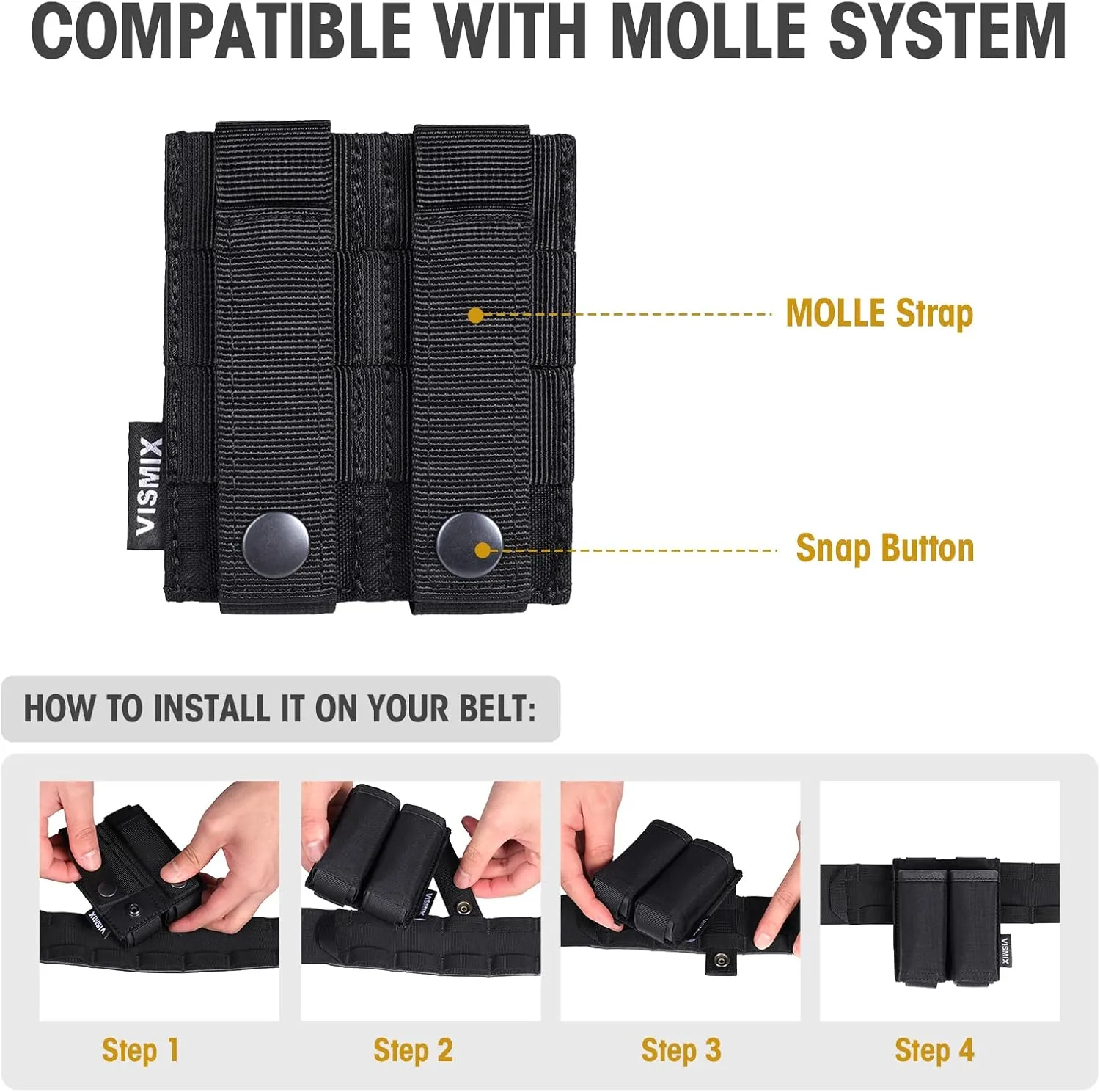 VISMIX Pistol Magazine Pouch, Double 9mm Mag Pouch with Quick Release Kydex Insert and MOLLE Compatible
