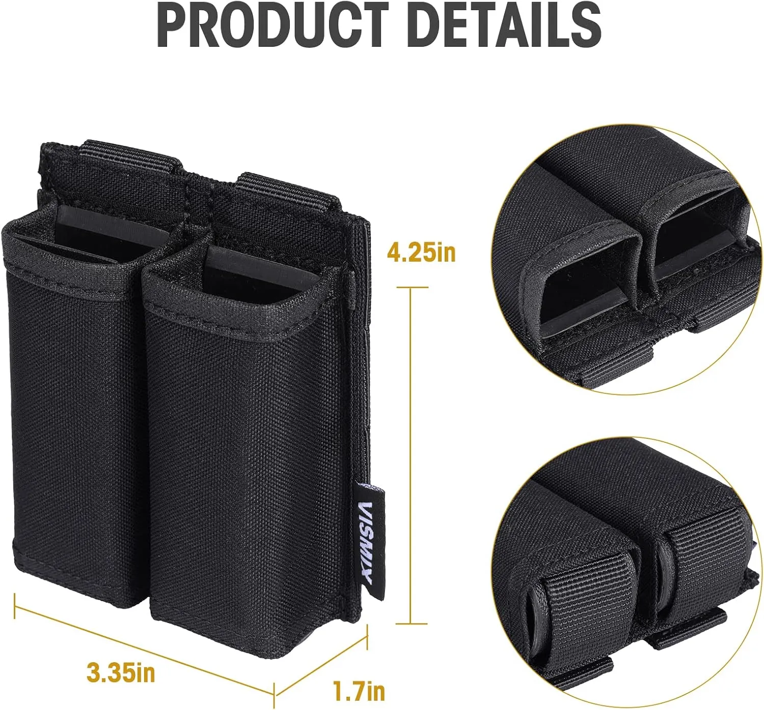 VISMIX Pistol Magazine Pouch, Double 9mm Mag Pouch with Quick Release Kydex Insert and MOLLE Compatible