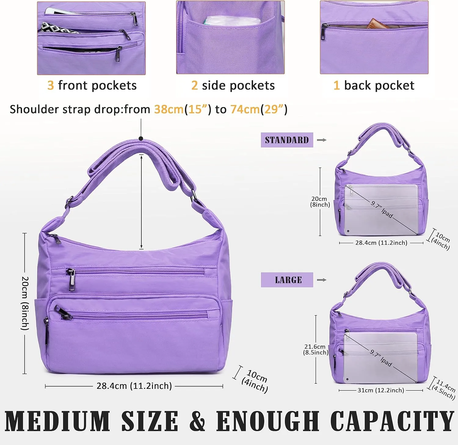 VOLGANIK ROCK RFID Purses for Women Fabric Nylon Multi Pocket Crossbody Bag Ladies Travel Handbag