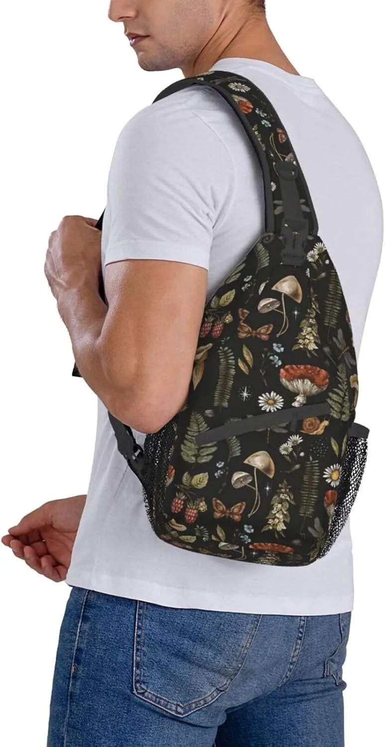 VOOHDDY Vintage Mushroom Witchcraft Magic Plant Sling Bag For Women Men Travel Hiking Backpack Crossbody Shoulder Chest Bags Casual Daypack Sport