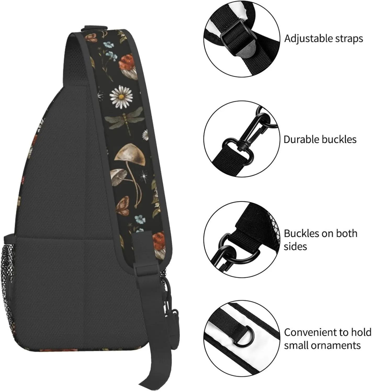 VOOHDDY Vintage Mushroom Witchcraft Magic Plant Sling Bag For Women Men Travel Hiking Backpack Crossbody Shoulder Chest Bags Casual Daypack Sport