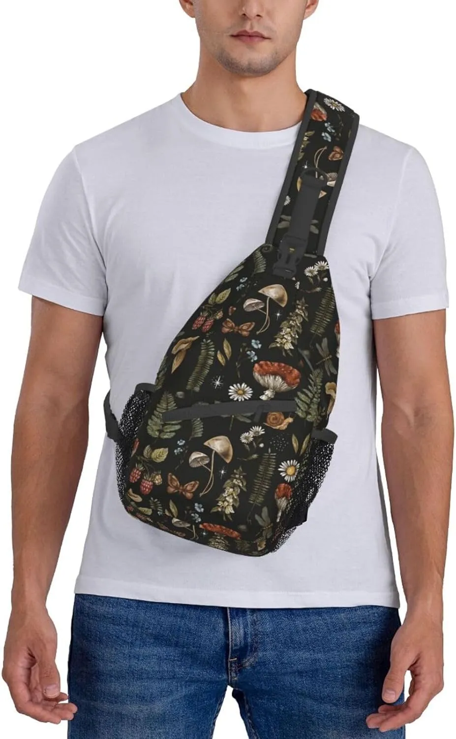 VOOHDDY Vintage Mushroom Witchcraft Magic Plant Sling Bag For Women Men Travel Hiking Backpack Crossbody Shoulder Chest Bags Casual Daypack Sport