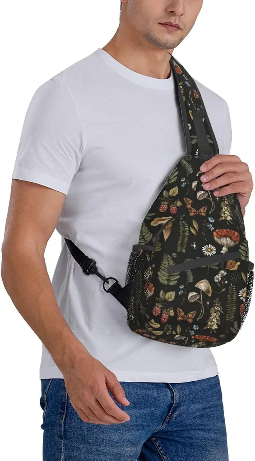 VOOHDDY Vintage Mushroom Witchcraft Magic Plant Sling Bag For Women Men Travel Hiking Backpack Crossbody Shoulder Chest Bags Casual Daypack Sport