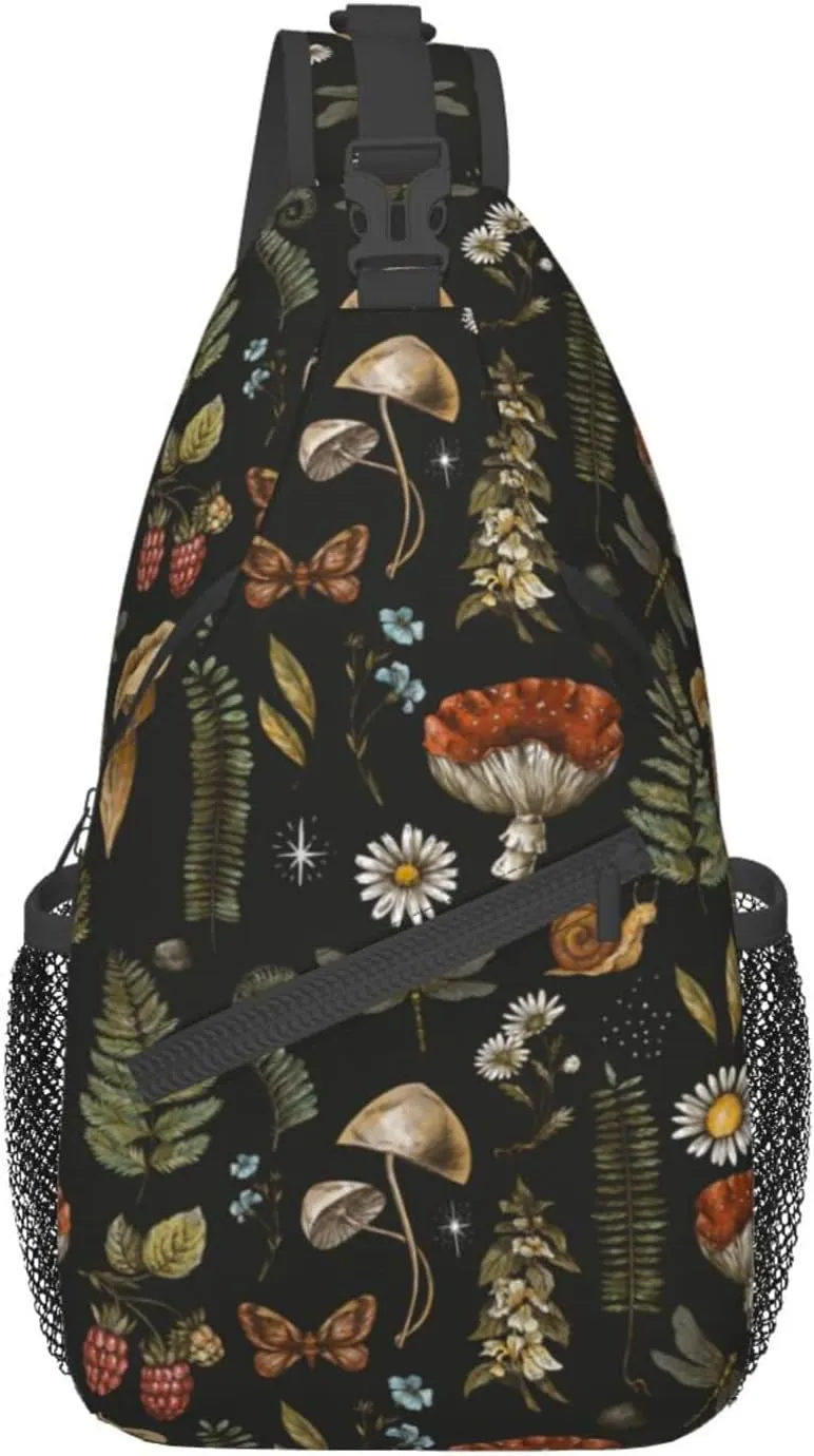 VOOHDDY Vintage Mushroom Witchcraft Magic Plant Sling Bag For Women Men Travel Hiking Backpack Crossbody Shoulder Chest Bags Casual Daypack Sport