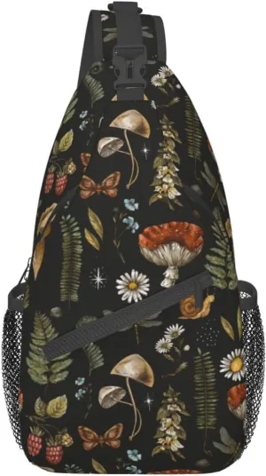VOOHDDY Vintage Mushroom Witchcraft Magic Plant Sling Bag For Women Men Travel Hiking Backpack Crossbody Shoulder Chest Bags Casual Daypack Sport