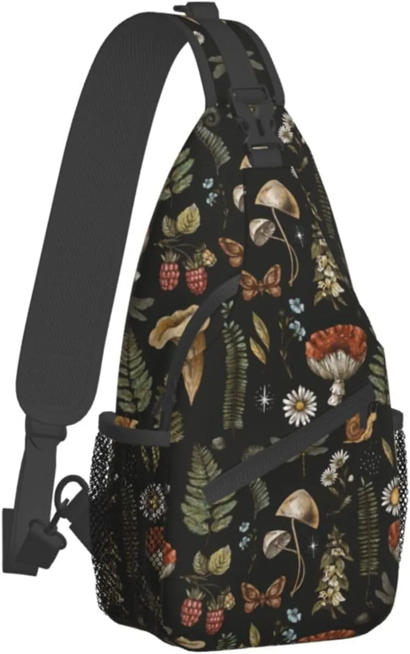 VOOHDDY Vintage Mushroom Witchcraft Magic Plant Sling Bag For Women Men Travel Hiking Backpack Crossbody Shoulder Chest Bags Casual Daypack Sport