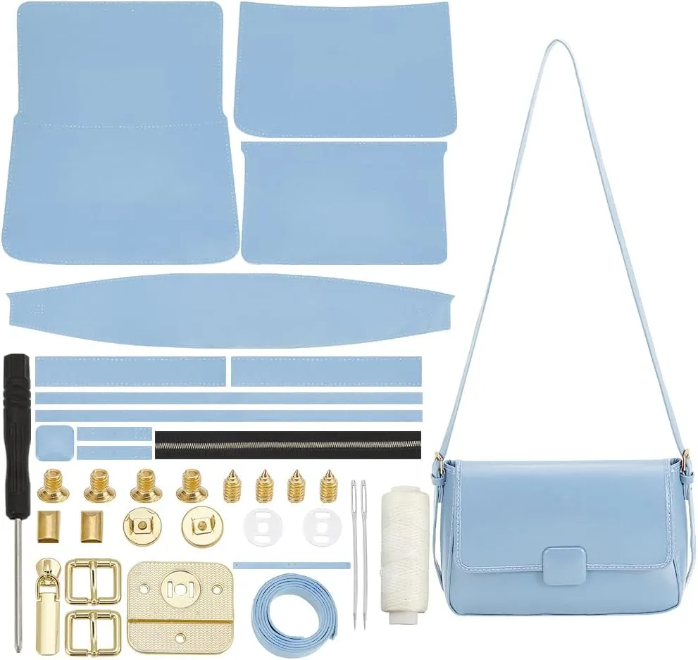 WADORN PU Leather Crossbody Bag Making Kit, DIY Shoulder Bag Sewing Set for Women Handicraft Bag Making Craft Handmade Handbag Sewing Making Materials for DIY Purse Making Supplies, Light Blue