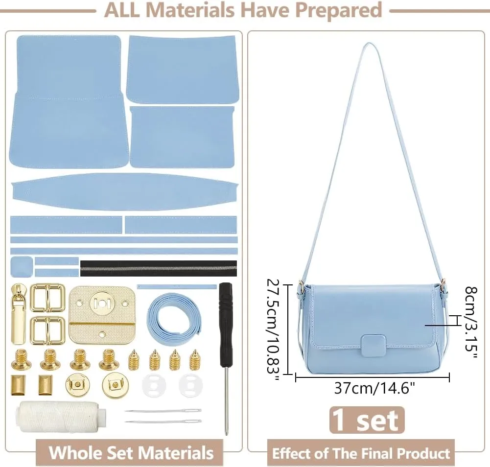 WADORN PU Leather Crossbody Bag Making Kit, DIY Shoulder Bag Sewing Set for Women Handicraft Bag Making Craft Handmade Handbag Sewing Making Materials for DIY Purse Making Supplies, Light Blue