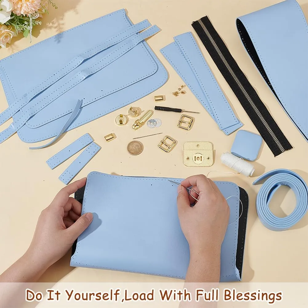 WADORN PU Leather Crossbody Bag Making Kit, DIY Shoulder Bag Sewing Set for Women Handicraft Bag Making Craft Handmade Handbag Sewing Making Materials for DIY Purse Making Supplies, Light Blue