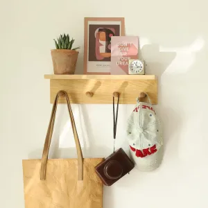 Wall Mount Coat Rack with Shelf, Sturdy Wooden Floating Shelf withHooks Save Your Indoor Space, Wall Organizer siutable for Entryway, Mudroom,Kitchen, Bathroom, etc(Oak Finish)