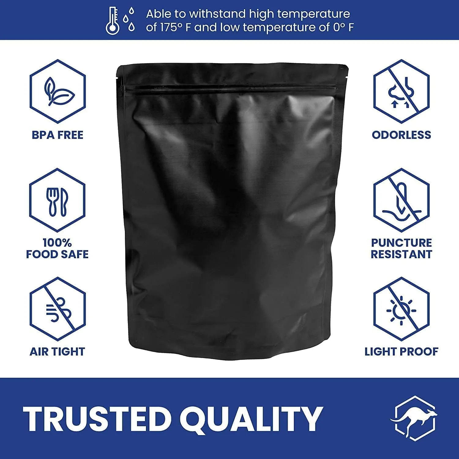 Wallaby 60 Count 1-Gallon Gusset Mylar Bags with 400cc Oxygen Absorbers, 15 Mil Total Thicker Long-Term Food Storage Pouches, 10x14 Stand-Up Resealable Heat-Sealable Airtight Packaging - Matte Black