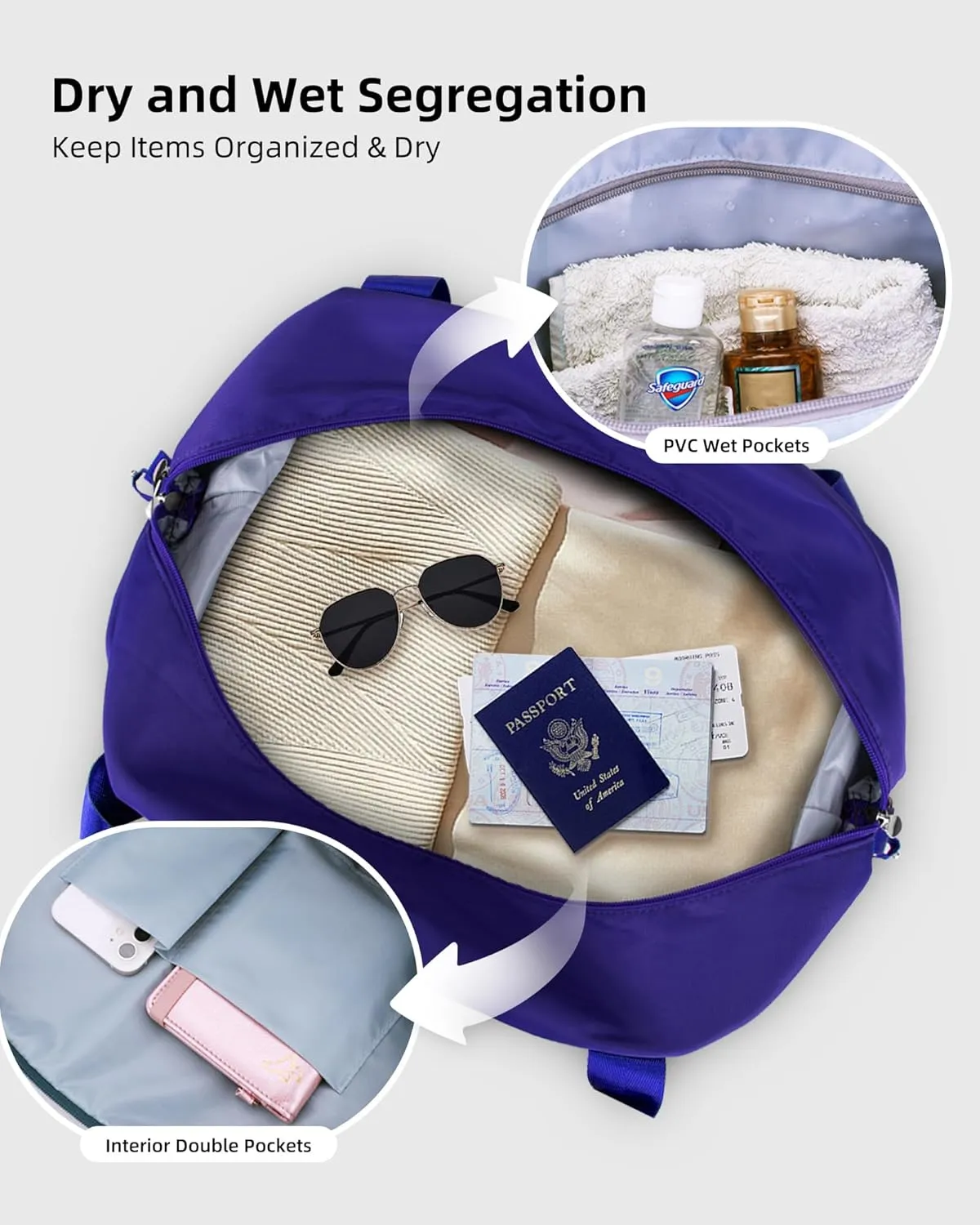 WALNEW Travel Duffle Bag for Women - Water-resistant Duffle Bag with Wet Pocket, Carry On Personal Item Travel Bag, Weekender Overnight Bag, Hospital Bag for Women Labor Delivery, Klein Blue