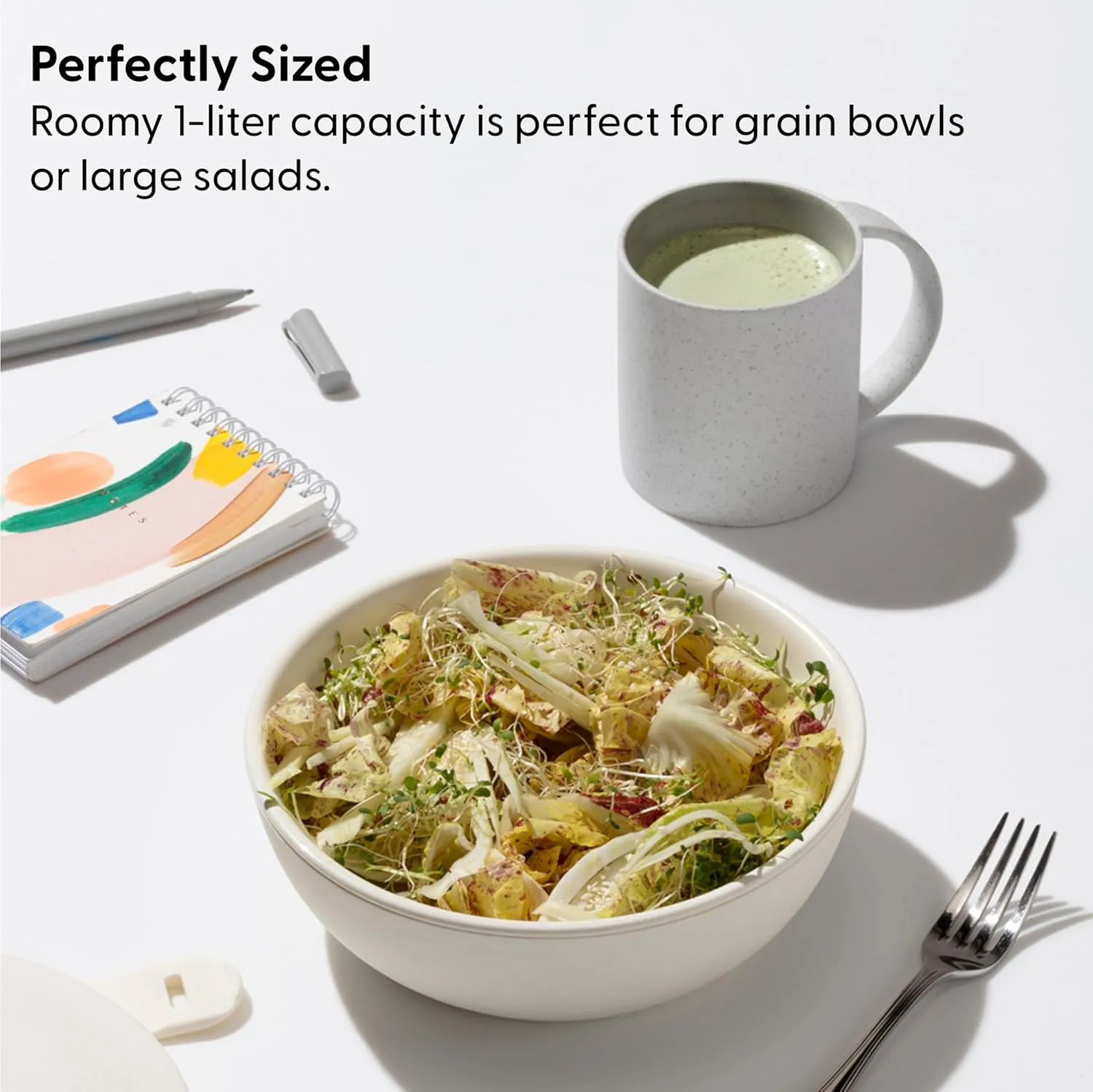 W&P Porter Ceramic Bowl Lunch Container w/ Protective Non-slip Exterior, Slate 1 Liter | Lid & Snap-tight Silicone Strap | Food Storage, Bento Box, Meal Prep | BPA-Free Ceramic