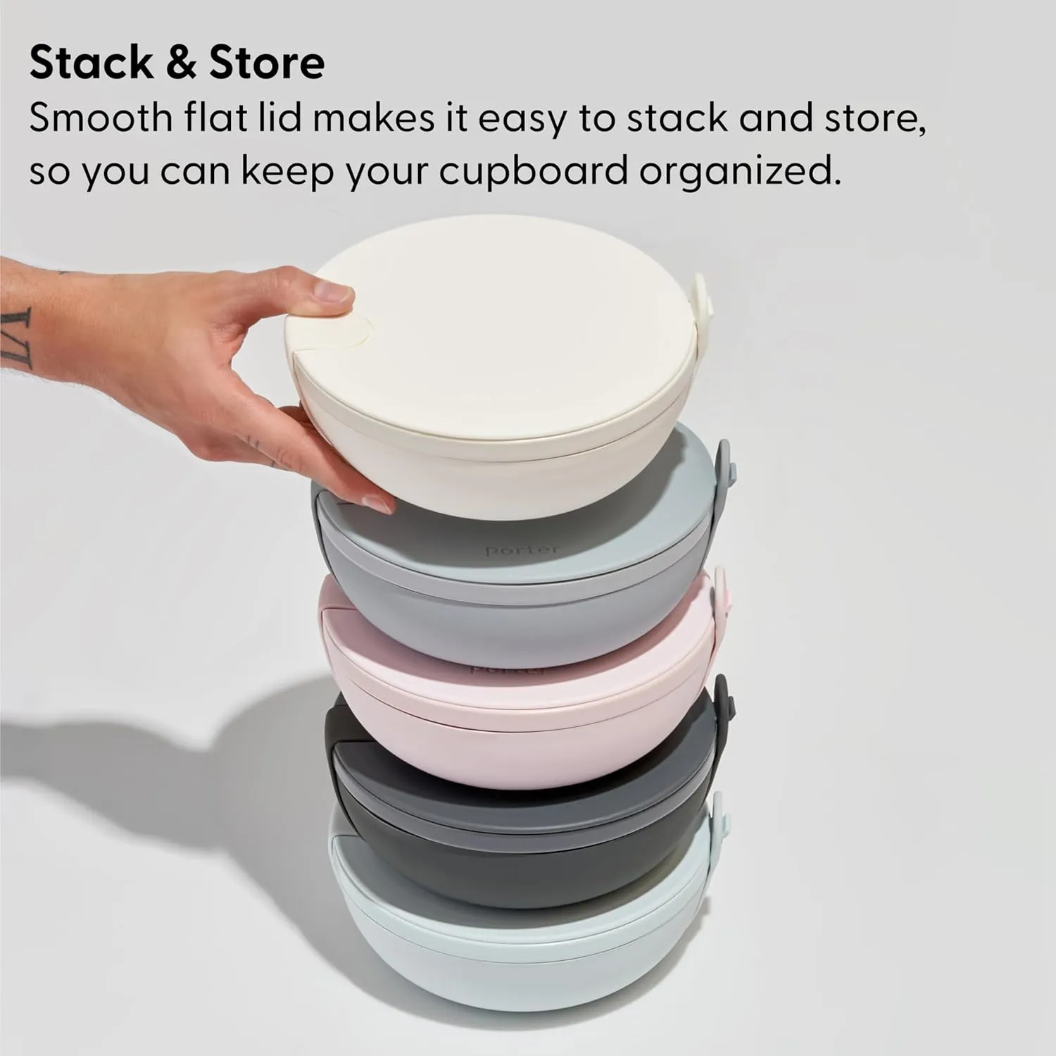W&P Porter Ceramic Bowl Lunch Container w/ Protective Non-slip Exterior, Slate 1 Liter | Lid & Snap-tight Silicone Strap | Food Storage, Bento Box, Meal Prep | BPA-Free Ceramic