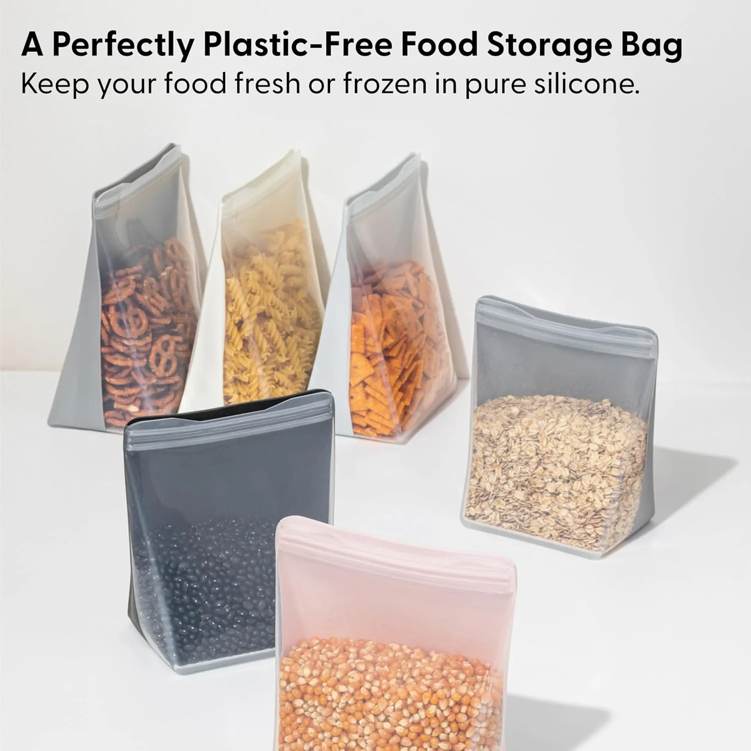 W&P Porter Silicone Reusable Storage Bag, Sandwich (50oz Stand-Up), Slate, Food Storage Container, Microwave and Dishwasher Safe, Easy Cleaning